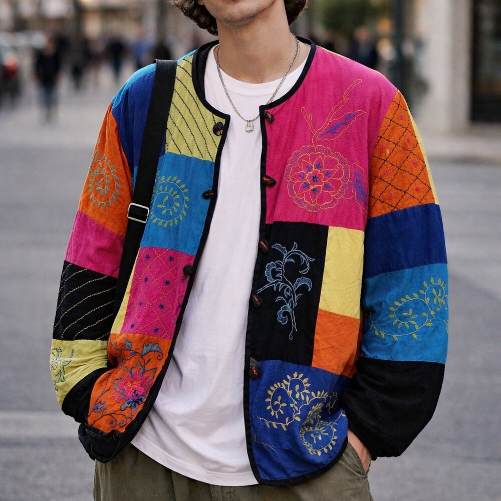 VTG Jacket Patchwork XXL Gen Z Boy Indie Thrift Statement Oversized Unisex